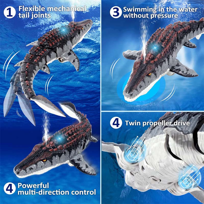 Mosasaurus Dinosaur Toys, Upgrade Remote Control Water Toy, Pool Toys for Kids Ages 4-8, RC Dino with Light and Spray