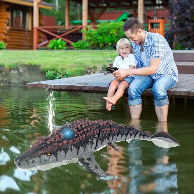 Mosasaurus Dinosaur Toys, Upgrade Remote Control Water Toy, Pool Toys for Kids Ages 4-8, RC Dino with Light and Spray