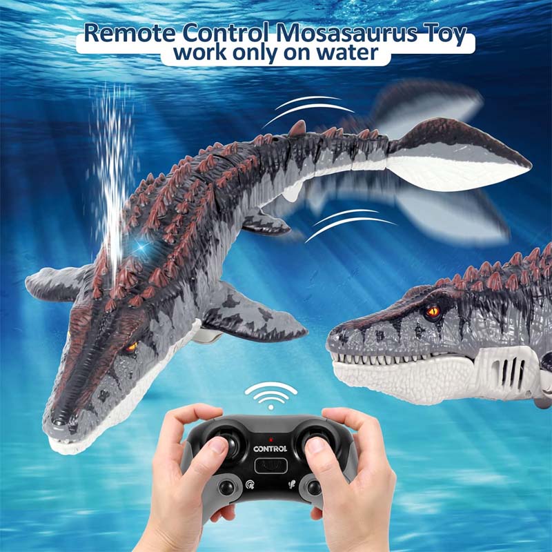 Mosasaurus Dinosaur Toys, Upgrade Remote Control Water Toy, Pool Toys for Kids Ages 4-8, RC Dino with Light and Spray
