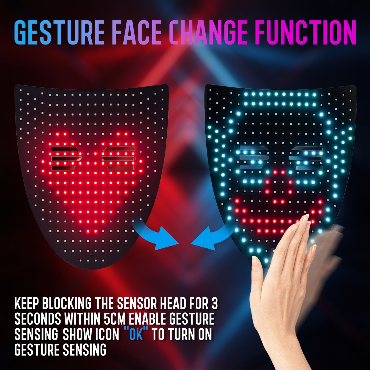 LED mask Halloween luminous mask -284 lamp beads gesture sensing face changing mask party carnival props