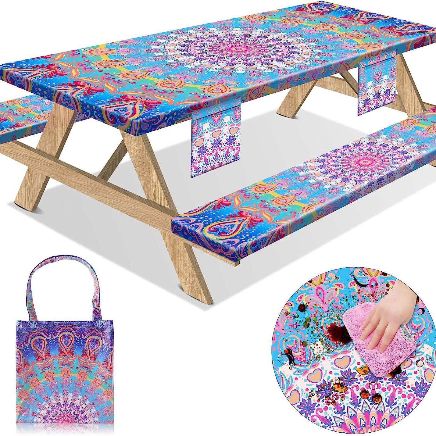 Outdoor picnic table three-piece set waterproof, oil-proof and stain-resistant table and chair covers