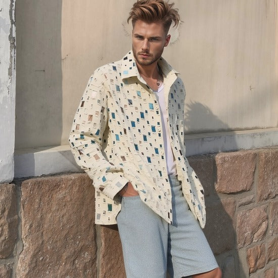 Men's Vintage Plaid Lapel Ripped Shirt