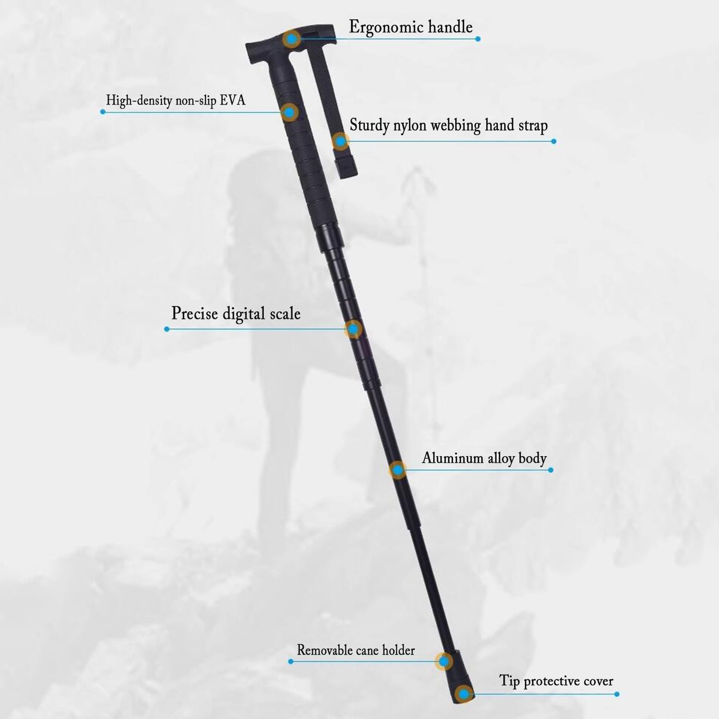 Telescopic trekking pole outdoor multifunctional retractable self-defense stick double lock trekking pole car window breaker