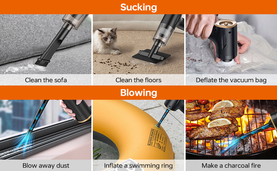 Car Vacuum Cleaner with Blower, Air Blower and Vacuum Cleaner 2 in 1, 48000RPM Powerful Suction Wireless Vacuum Cleaner, USB Rechargeable Handheld Vacuum Cleaner for Car, Washable HEPA Filter