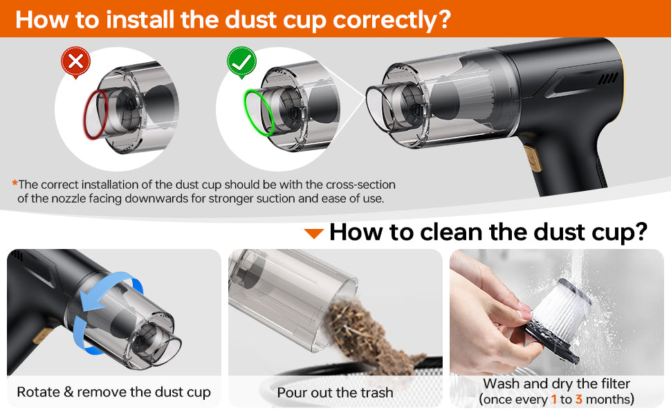 Car Vacuum Cleaner with Blower, Air Blower and Vacuum Cleaner 2 in 1, 48000RPM Powerful Suction Wireless Vacuum Cleaner, USB Rechargeable Handheld Vacuum Cleaner for Car, Washable HEPA Filter