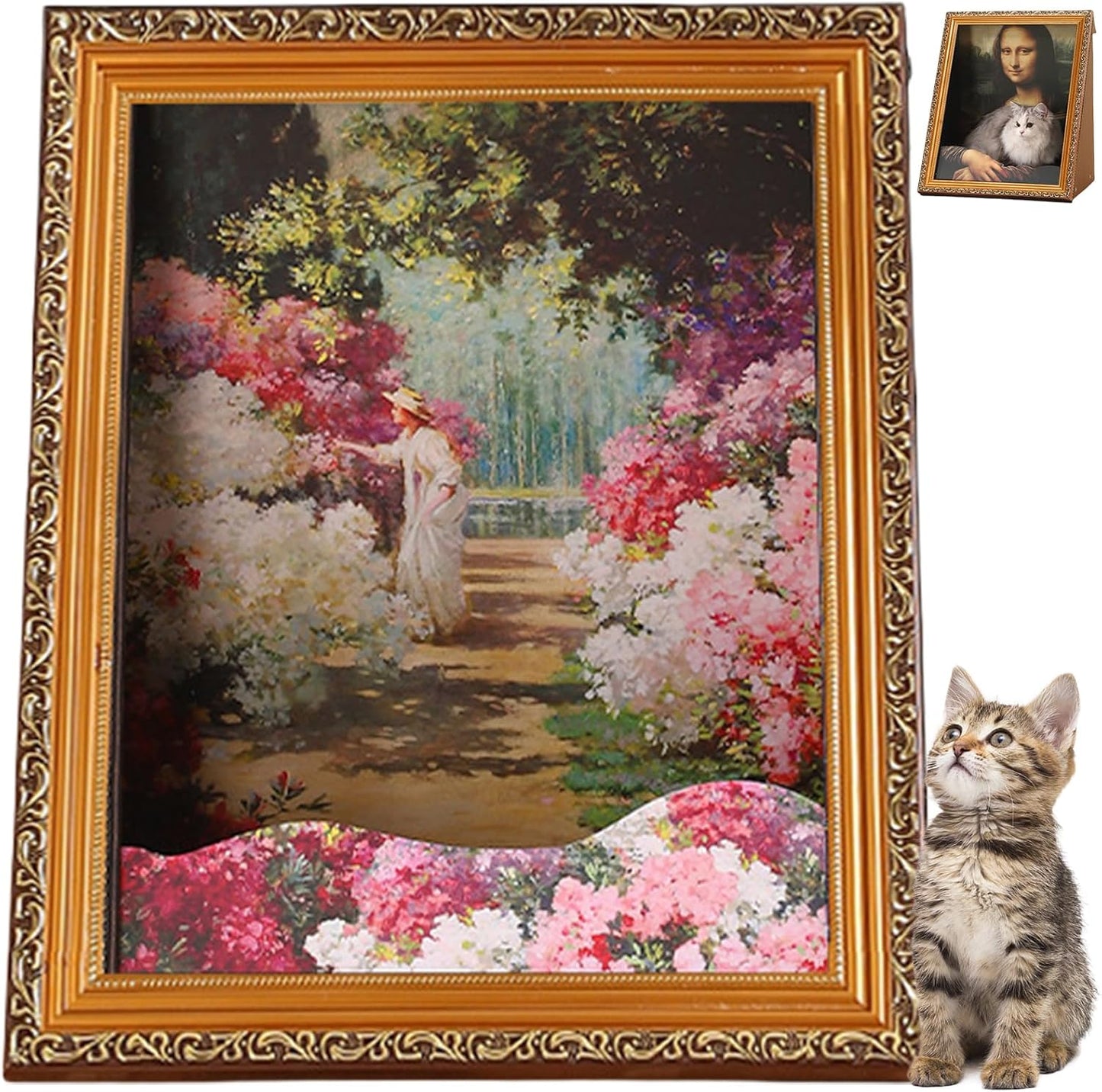 Art 3D Oil Painting with Armrest Front Panel Cat Scratching Post