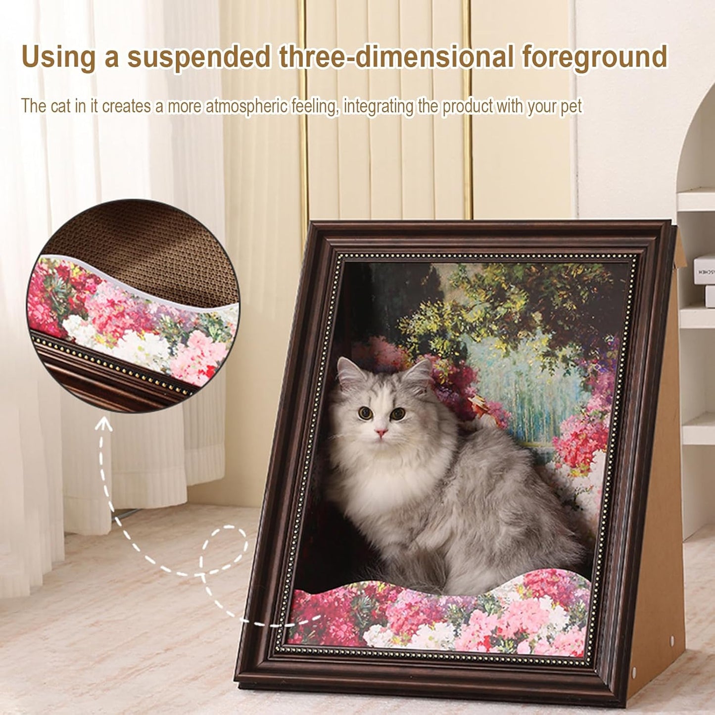 Art 3D Oil Painting with Armrest Front Panel Cat Scratching Post
