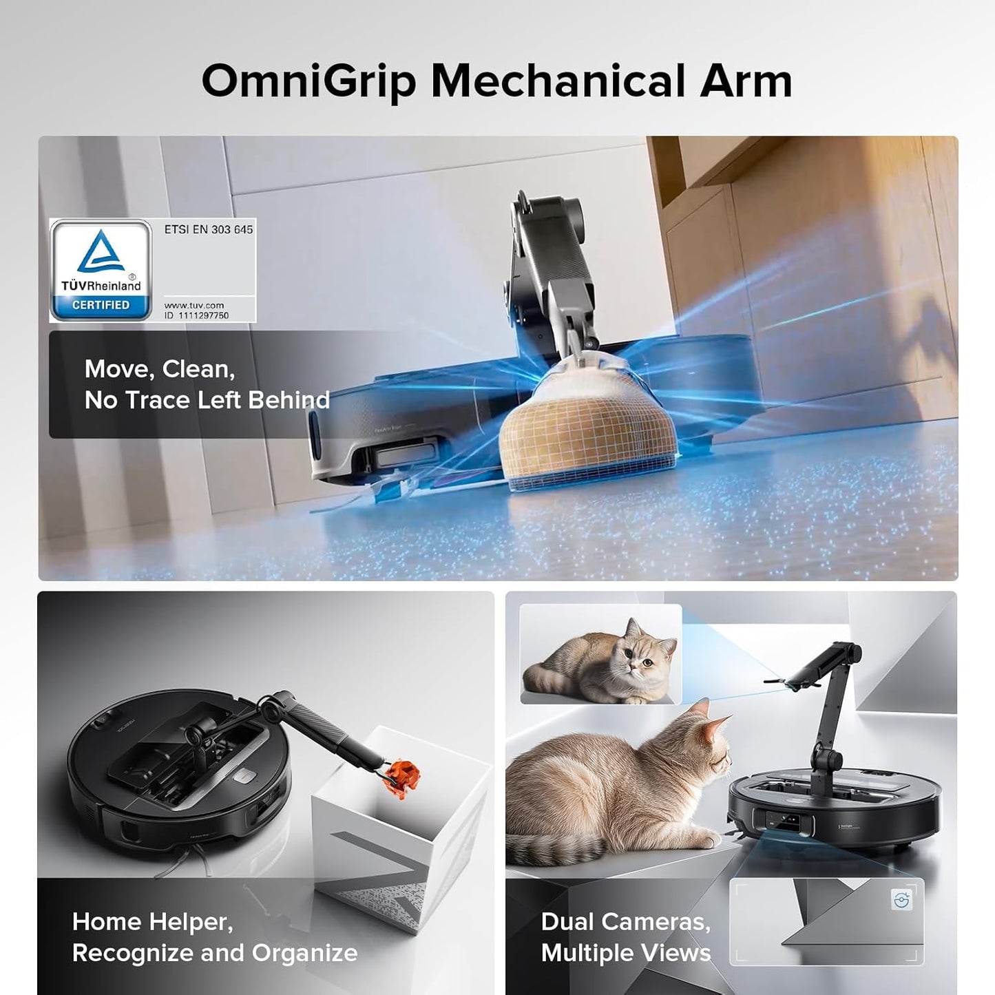 Sweeping robot, can automatically wash and mop the floor, omnidirectional gripper arm, artificial intelligence driven