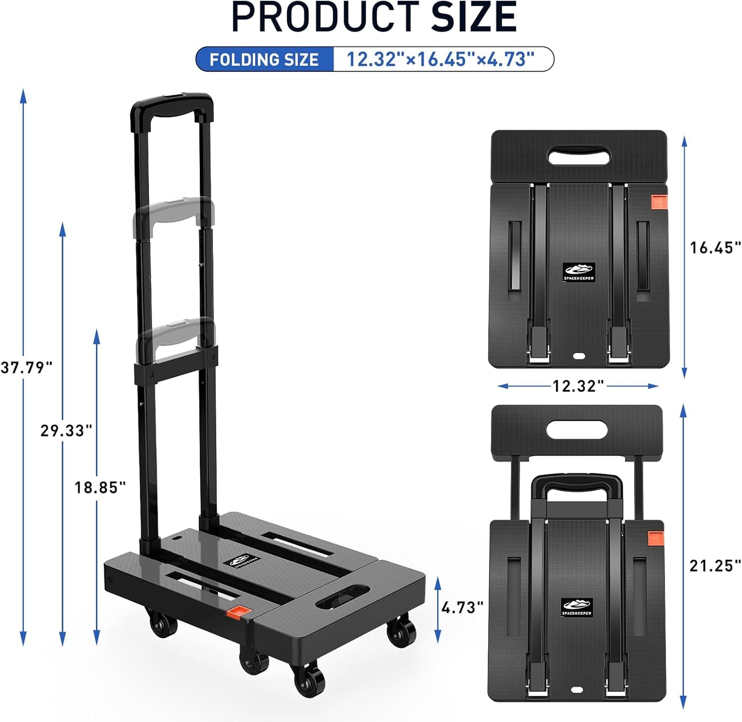 Folding Trolley, 500 lb Heavy Duty Luggage Trolley
