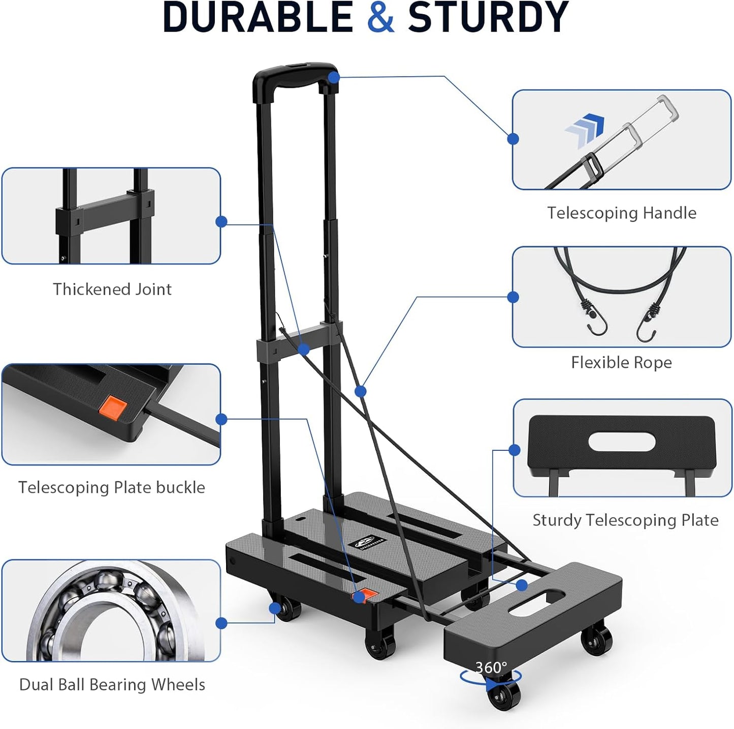 Folding Trolley, 500 lb Heavy Duty Luggage Trolley