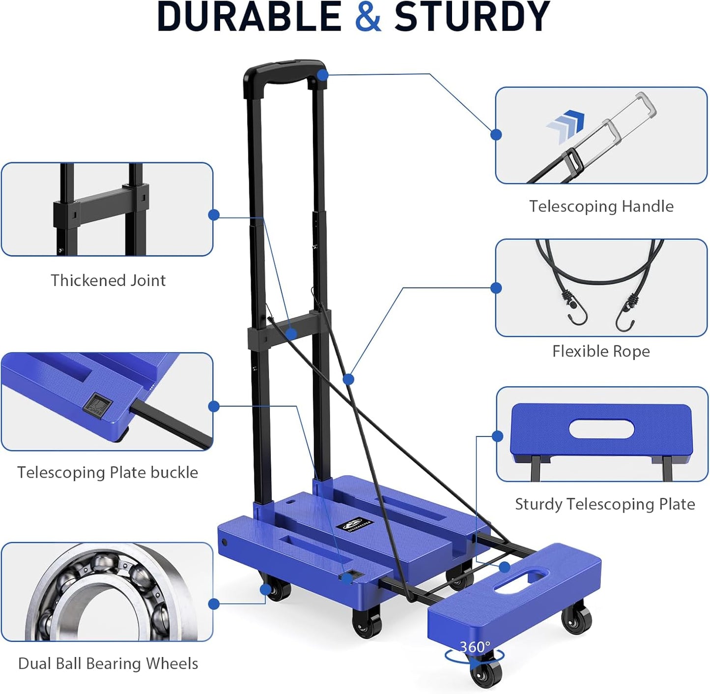 Folding Trolley, 500 lb Heavy Duty Luggage Trolley
