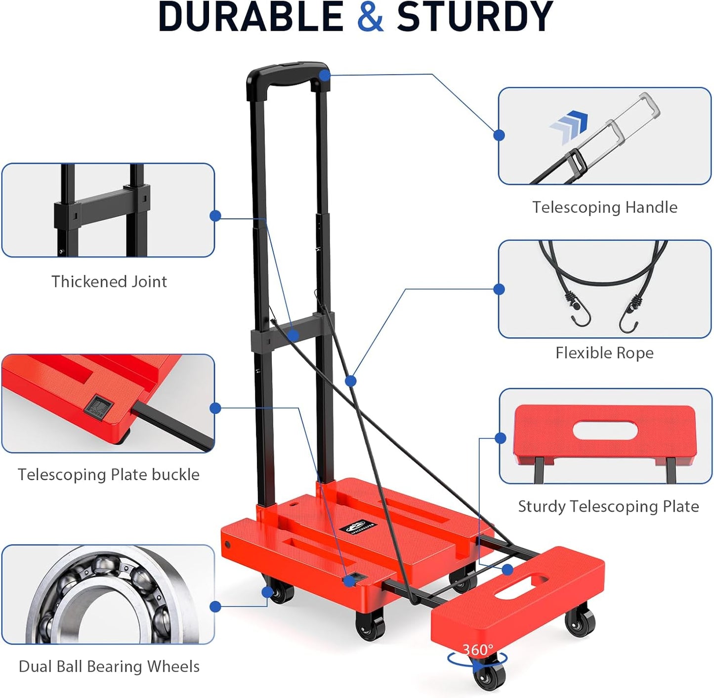 Folding Trolley, 500 lb Heavy Duty Luggage Trolley
