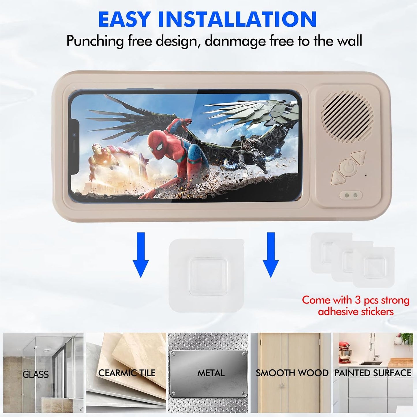 Shower Phone Holder with Wireless Bluetooth Speaker