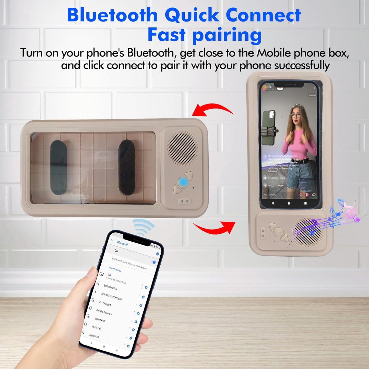 Shower Phone Holder with Wireless Bluetooth Speaker