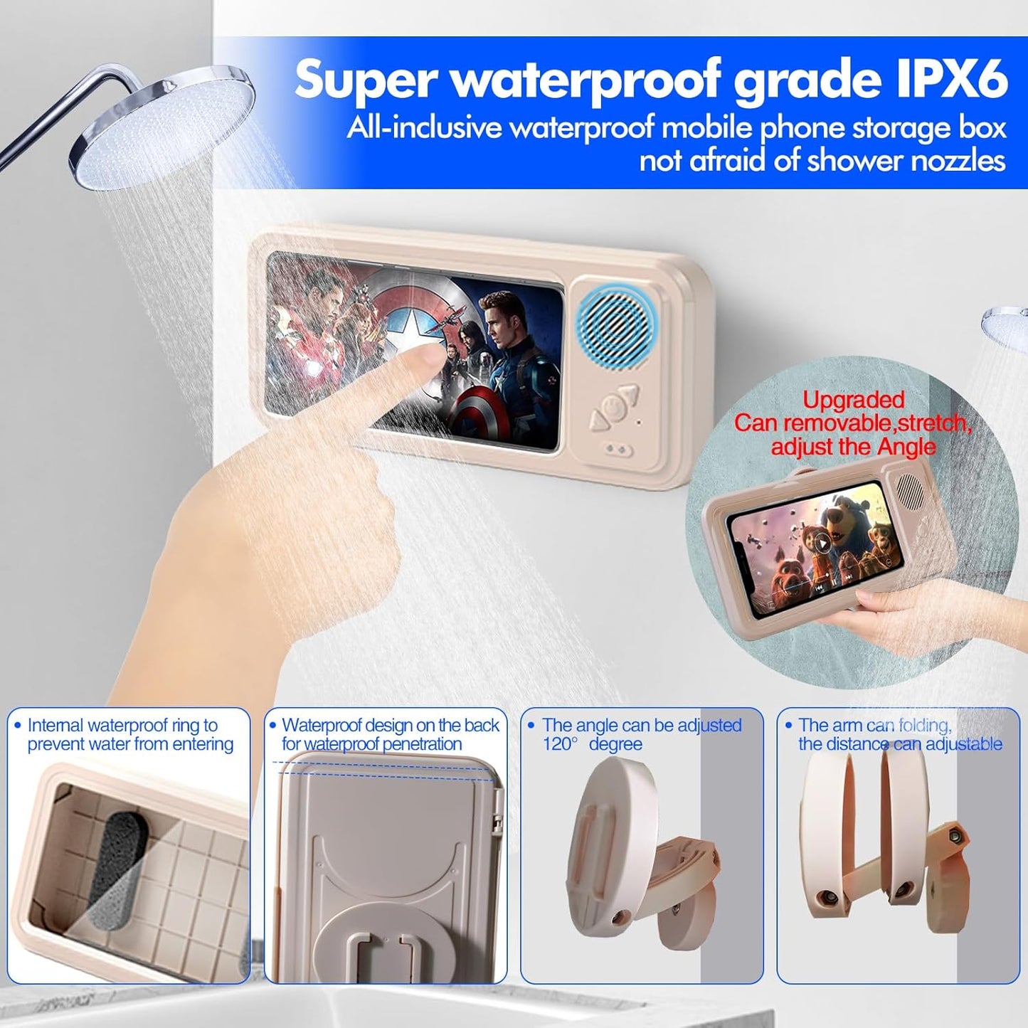 Shower Phone Holder with Wireless Bluetooth Speaker