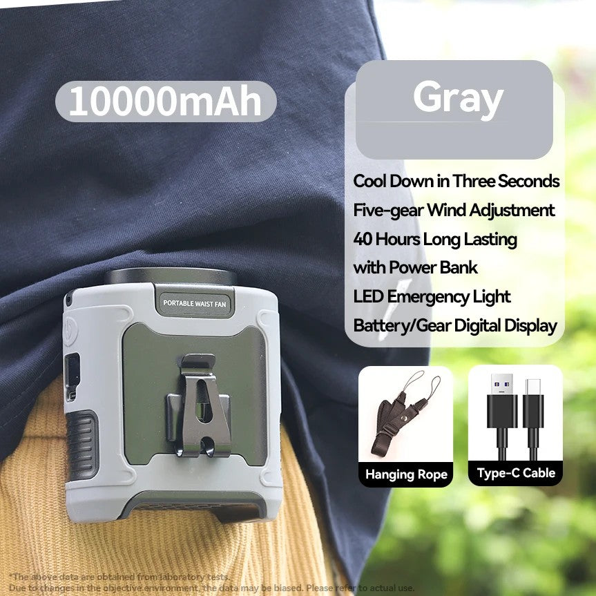 Outdoor Portable Waist Fan Sports Hanging Neck Fan with Power Bank LED Lighting