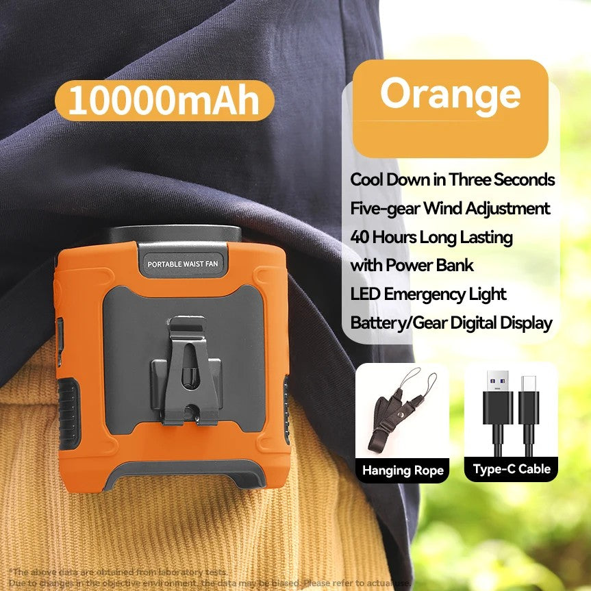 Outdoor Portable Waist Fan Sports Hanging Neck Fan with Power Bank LED Lighting
