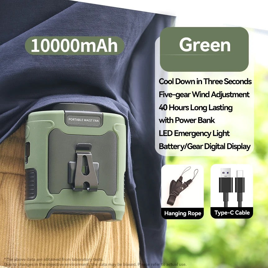 Outdoor Portable Waist Fan Sports Hanging Neck Fan with Power Bank LED Lighting