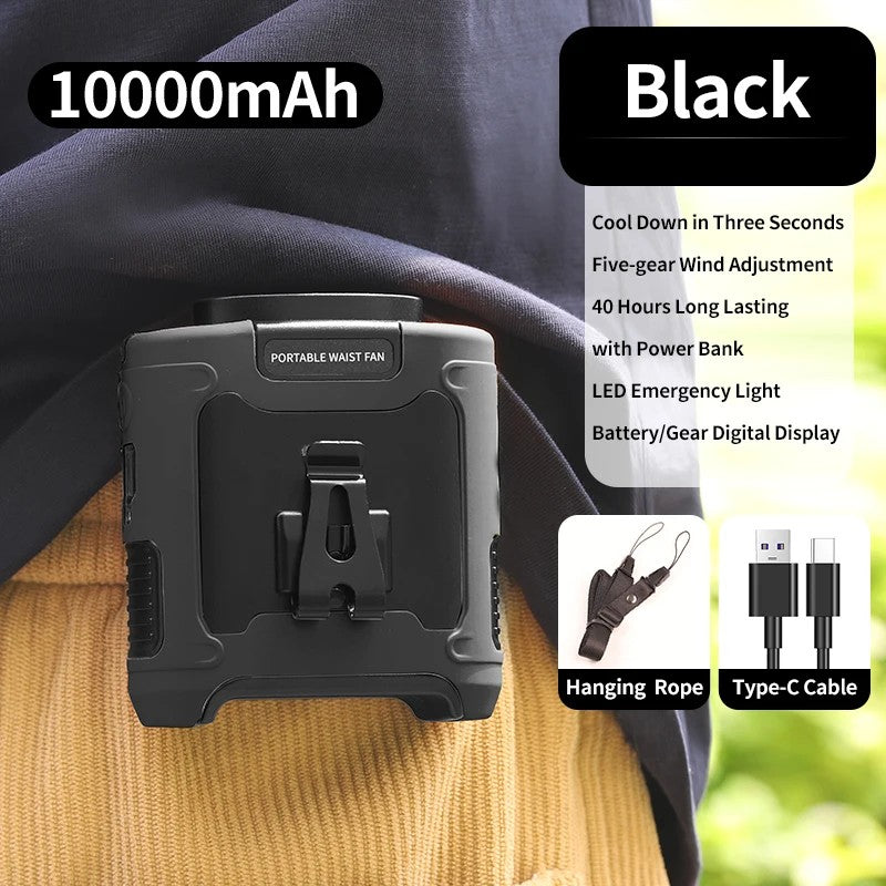 Outdoor Portable Waist Fan Sports Hanging Neck Fan with Power Bank LED Lighting