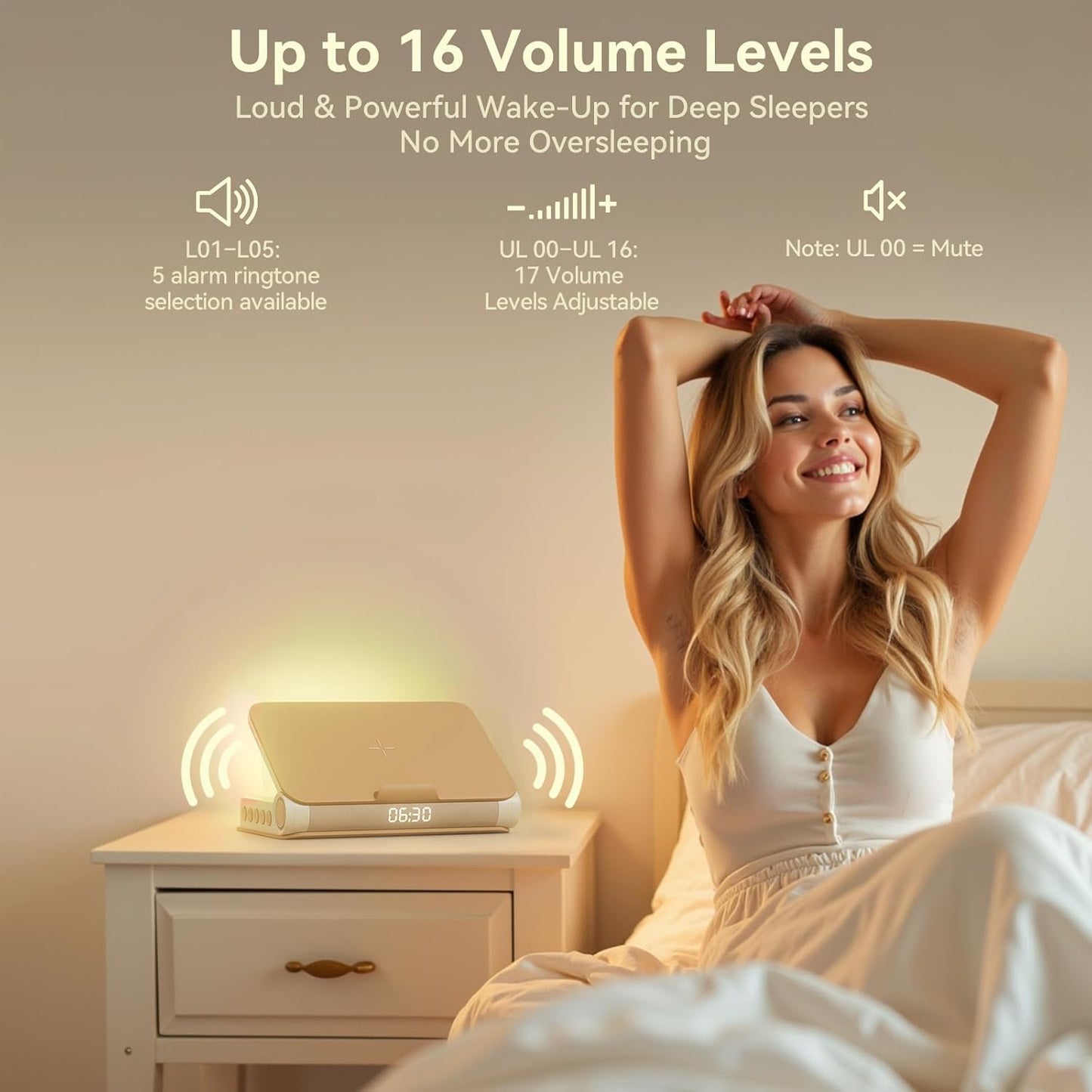 Reading Light Sunrise Alarm Clock Wireless Charging Bluetooth Speaker