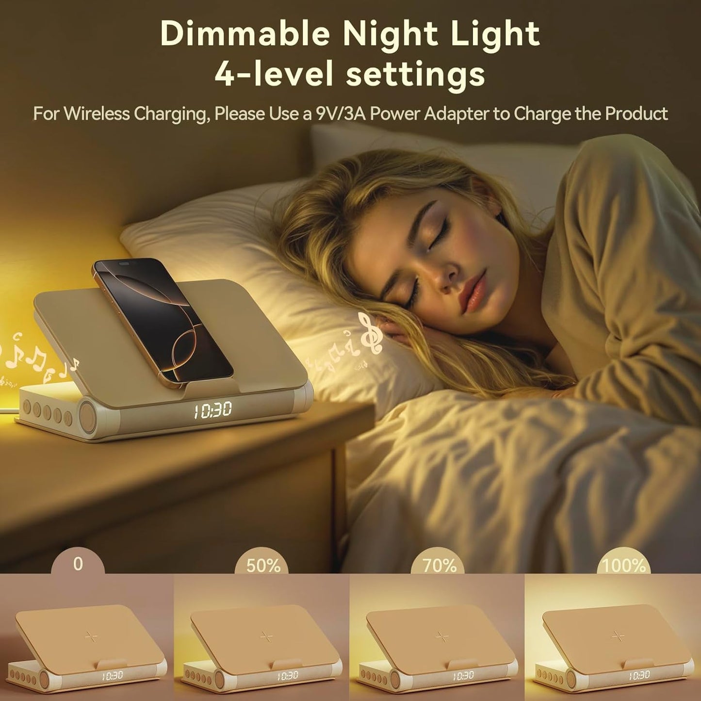 Reading Light Sunrise Alarm Clock Wireless Charging Bluetooth Speaker