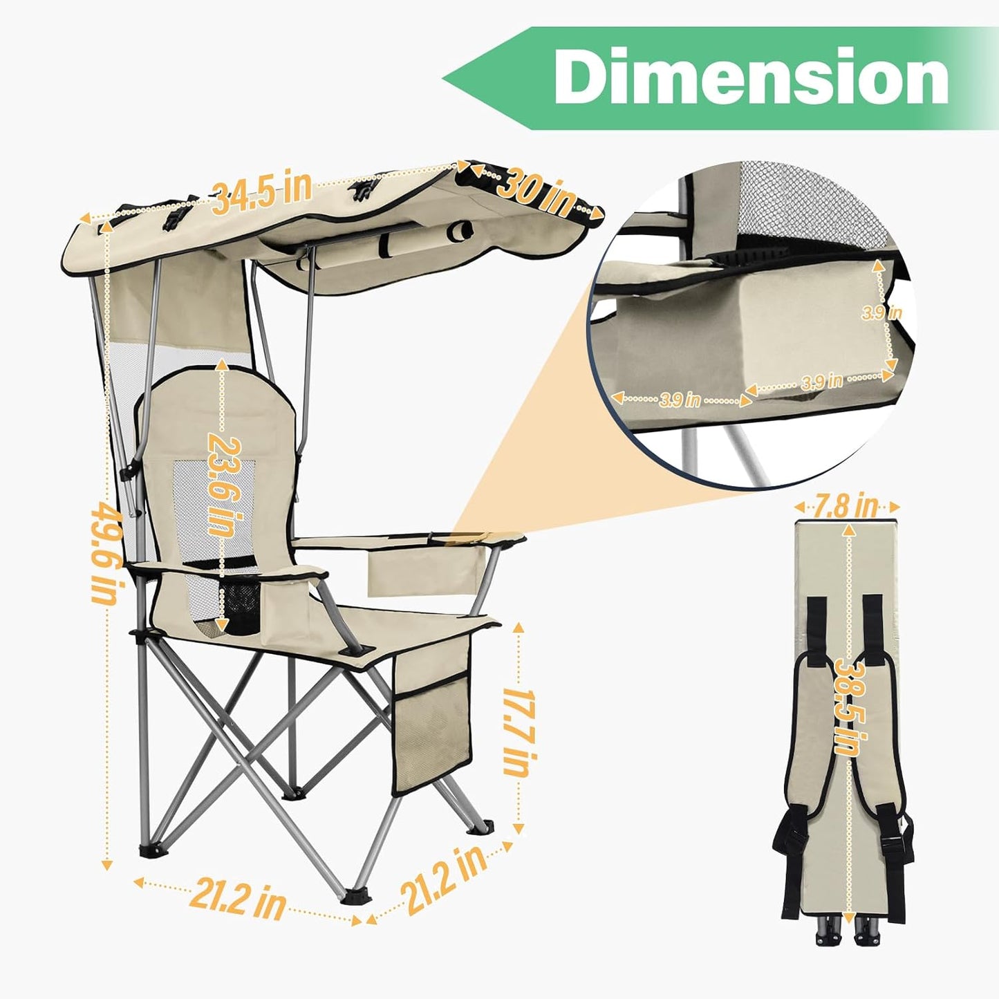 Awning camping chair portable folding beach chair