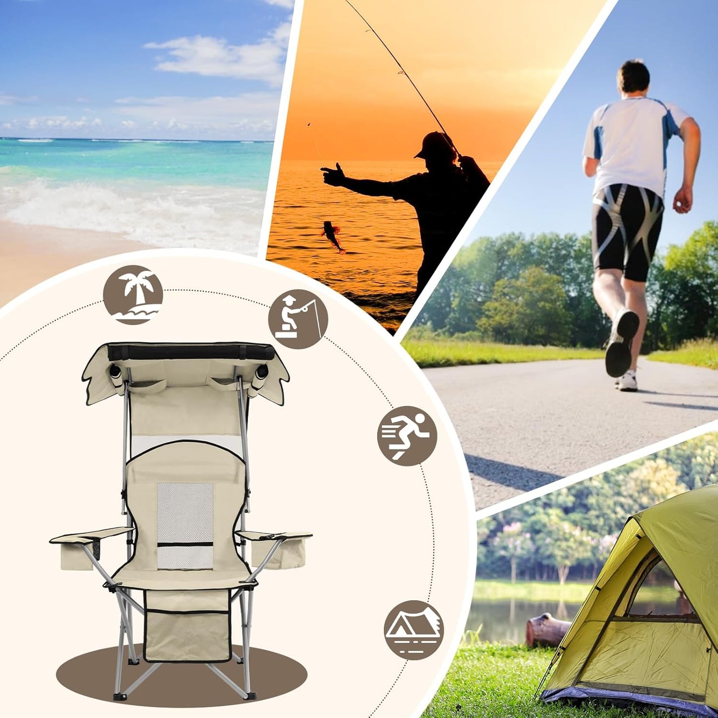Awning camping chair portable folding beach chair
