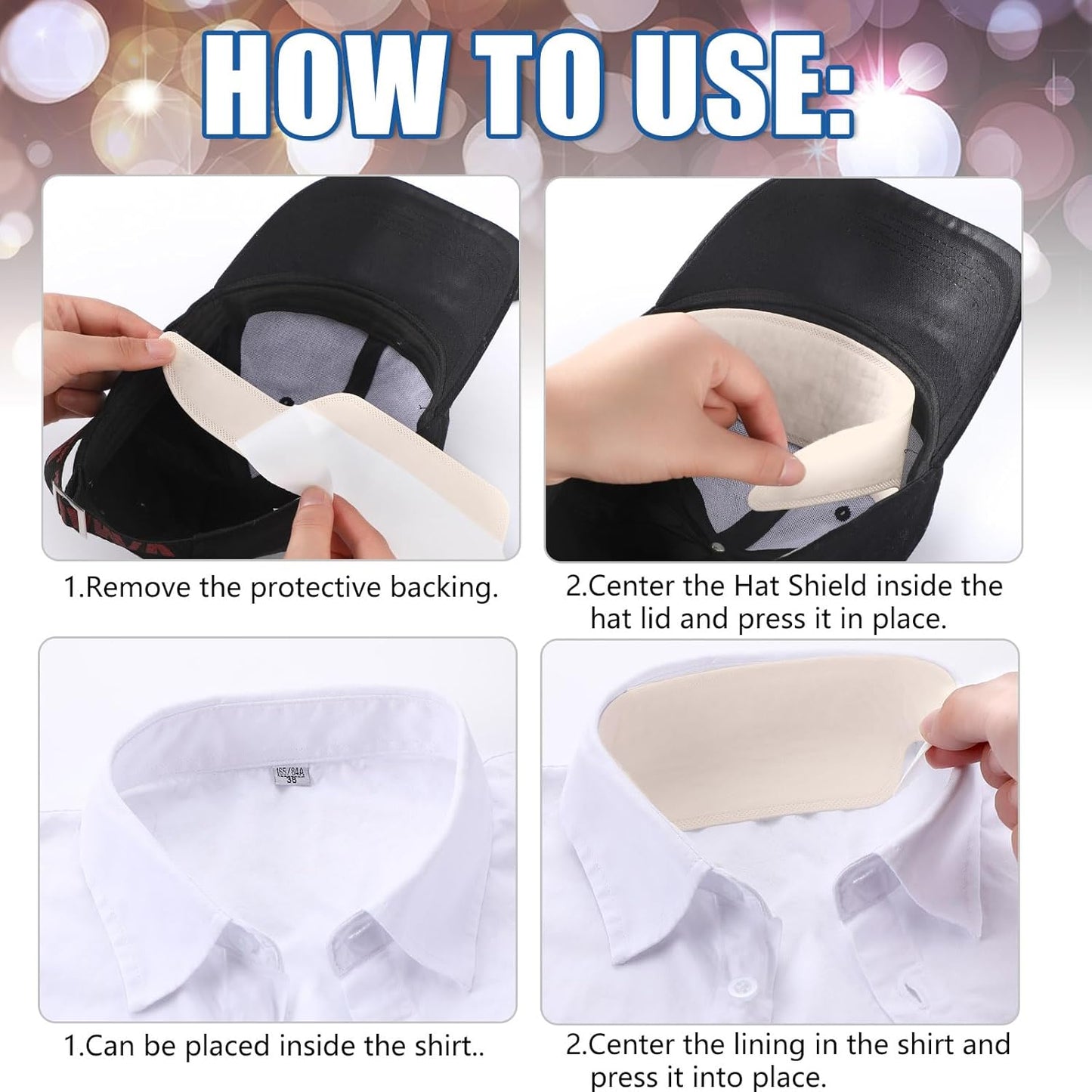 100 Pcs Hat Sweat Liner Shields Absorbing Pad Prevents Stains Protector Bands for Baseball Golf Cap Men Women
