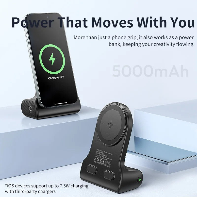 Magnetic Wireless Power Grip Mini Power Bank Grip for iPhone 16 15 14 13 Pro Pro Max Vertical&Horizontal Shooting