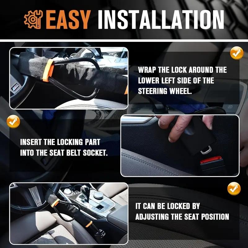 New car steering wheel lock, retractable thick wire anti-theft steering wheel lock for sedans and SUVs, anti-cut protection, no assembly required