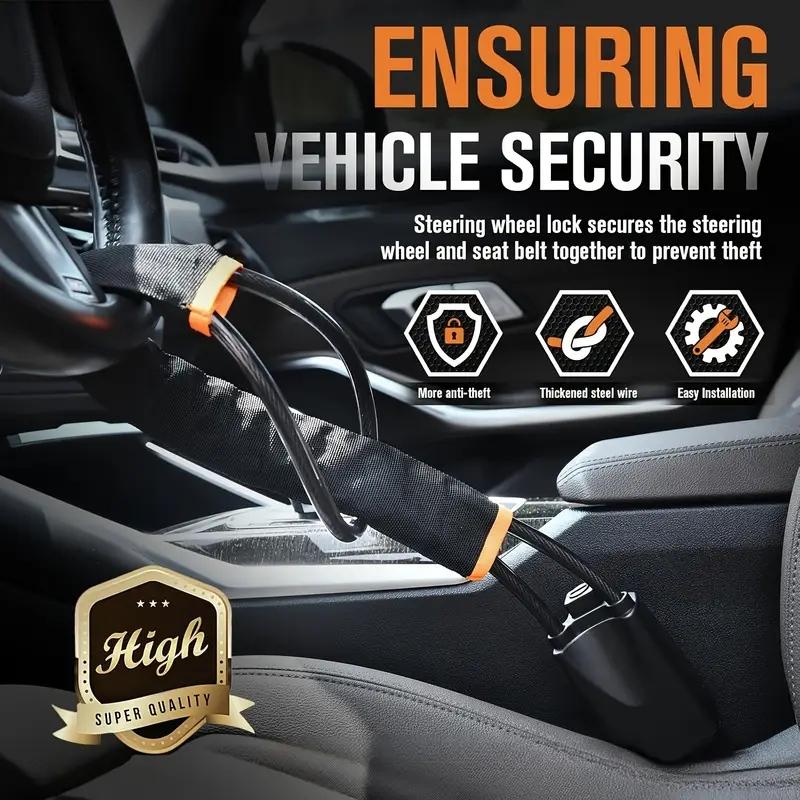 New car steering wheel lock, retractable thick wire anti-theft steering wheel lock for sedans and SUVs, anti-cut protection, no assembly required