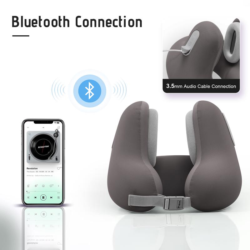 Travel Neck Pillow with Bluetooth Headset, Memory Foam Airplane Pillow for Head Support, Ergonomic Design Traveling Music Pillow for Home, Flight, Car