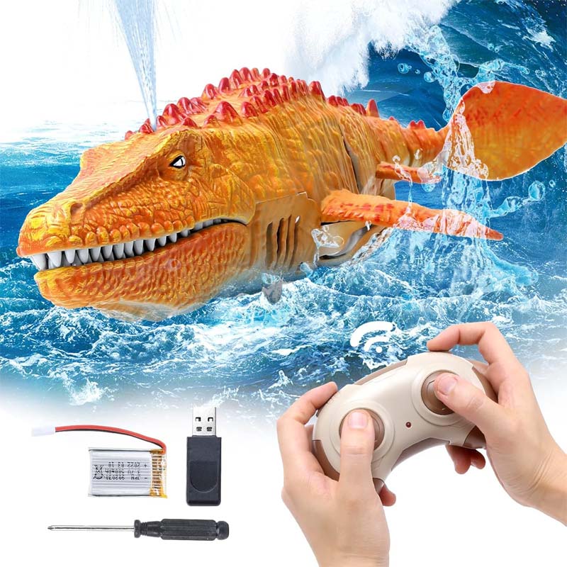 Mosasaurus Dinosaur Toys, Upgrade Remote Control Water Toy, Pool Toys for Kids Ages 4-8, RC Dino with Light and Spray