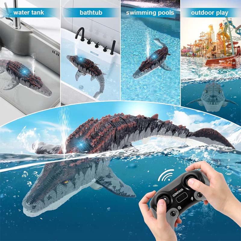 Mosasaurus Dinosaur Toys, Upgrade Remote Control Water Toy, Pool Toys for Kids Ages 4-8, RC Dino with Light and Spray