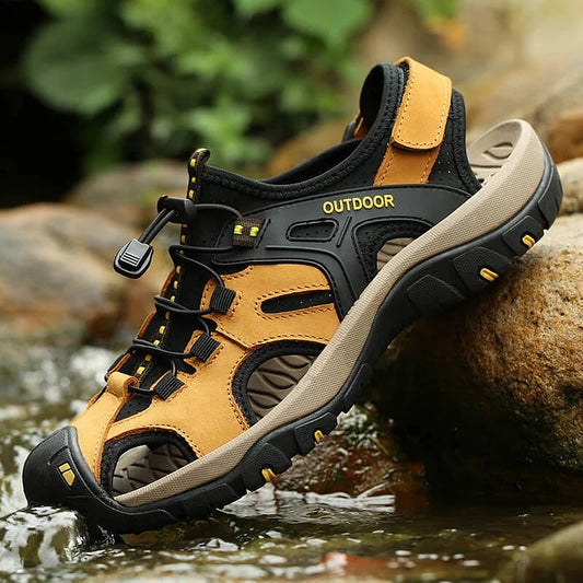 🔥Limited Time Offer 49% OFF🔥Men's Sport Sandals Athletic Hiking Sandals Closed Toe Outdoor Walking Water Shoes Leather Fisherman Beach Sandals