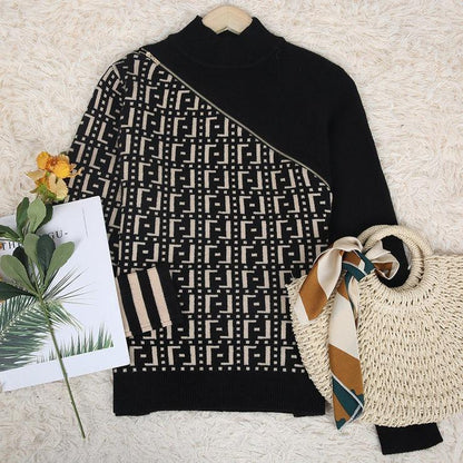 🔥Limited Time Offer 49% OFF🔥Hot Designer Print Zip Front Sweater