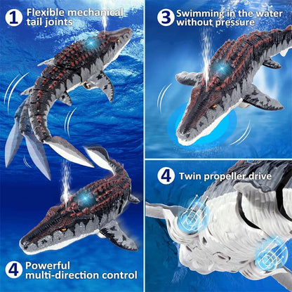 Mosasaurus Dinosaur Toys, Upgrade Remote Control Water Toy, Pool Toys for Kids Ages 4-8, RC Dino with Light and Spray