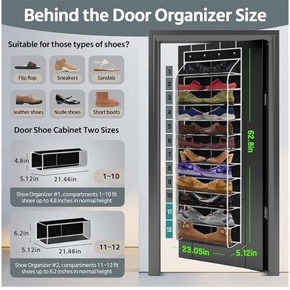 12-grid door shoe rack with breathable large mesh bag for men and women's sports shoes