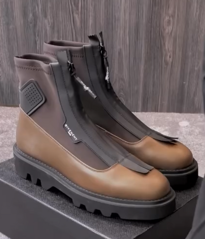 Front Zipper Leather Thick Sole Martin Boots