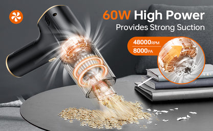 Car Vacuum Cleaner with Blower, Air Blower and Vacuum Cleaner 2 in 1, 48000RPM Powerful Suction Wireless Vacuum Cleaner, USB Rechargeable Handheld Vacuum Cleaner for Car, Washable HEPA Filter