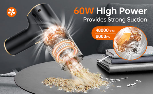 Car Vacuum Cleaner with Blower, Air Blower and Vacuum Cleaner 2 in 1, 48000RPM Powerful Suction Wireless Vacuum Cleaner, USB Rechargeable Handheld Vacuum Cleaner for Car, Washable HEPA Filter