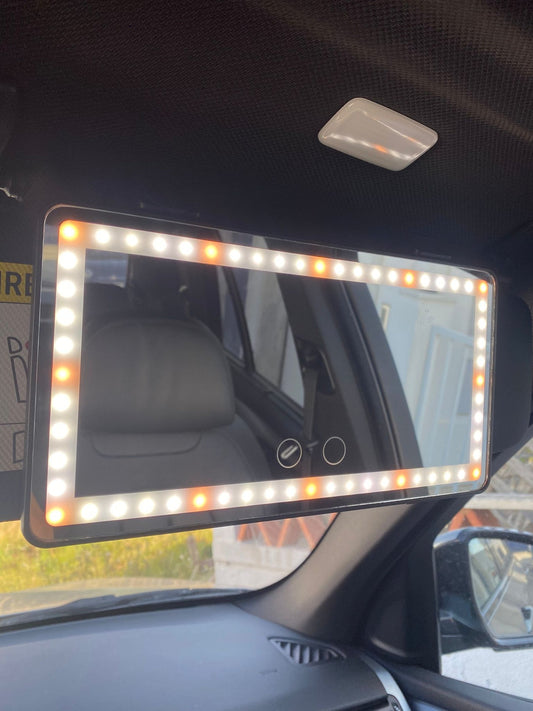 LED car makeup mirror with light touch