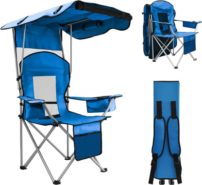 Camping Chair with Canopy Shade Portable Folding Beach Chairs with Cooler, Mesh Backrest, Cup Holder, and Pocket for Camping, Fishing, Beach, and Sports