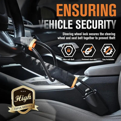 New car steering wheel lock, retractable thick wire anti-theft steering wheel lock for sedans and SUVs, anti-cut protection, no assembly required
