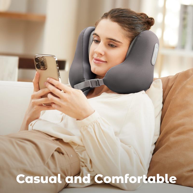 Travel Neck Pillow with Bluetooth Headset, Memory Foam Airplane Pillow for Head Support, Ergonomic Design Traveling Music Pillow for Home, Flight, Car