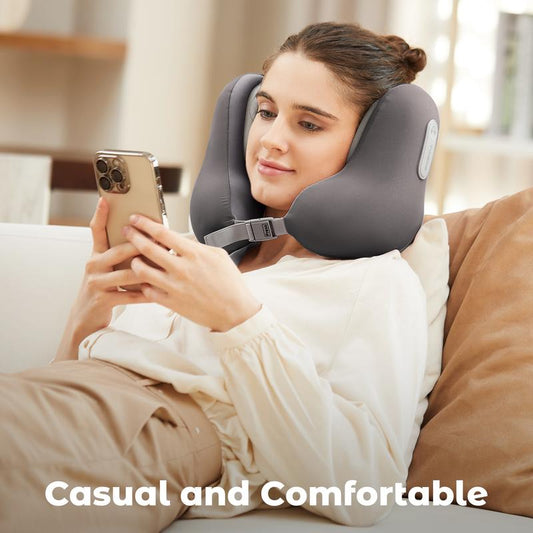 Travel Neck Pillow with Bluetooth Headset, Memory Foam Airplane Pillow for Head Support, Ergonomic Design Traveling Music Pillow for Home, Flight, Car