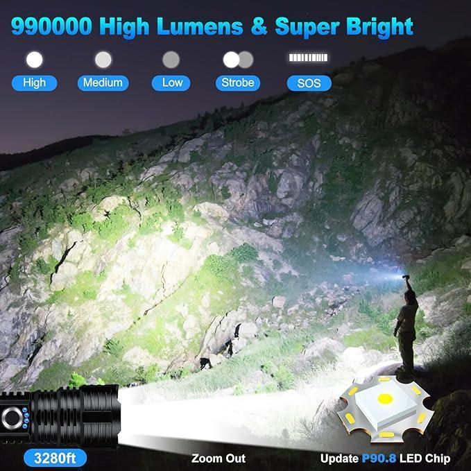 Rechargeable LED Flashlights High Lumens, 90,000 Lumens Super Bright Flashlights with 5 Modes, Waterproof Powerful Flash Light Multifunctional Flashlights for Home Camping Hiking(2 Pack)