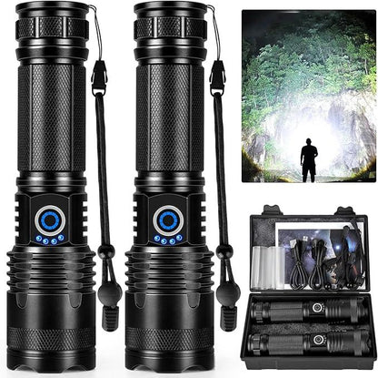 Rechargeable LED Flashlights High Lumens, 90,000 Lumens Super Bright Flashlights with 5 Modes, Waterproof Powerful Flash Light Multifunctional Flashlights for Home Camping Hiking(2 Pack)
