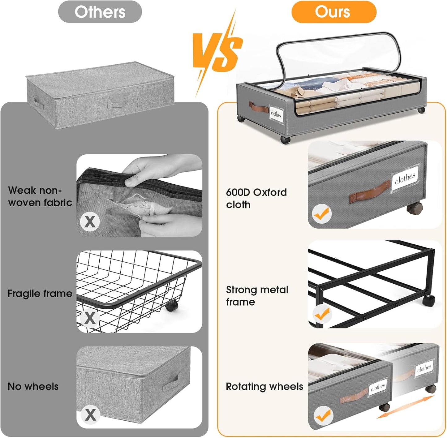 2-piece under bed storage box with wheels
