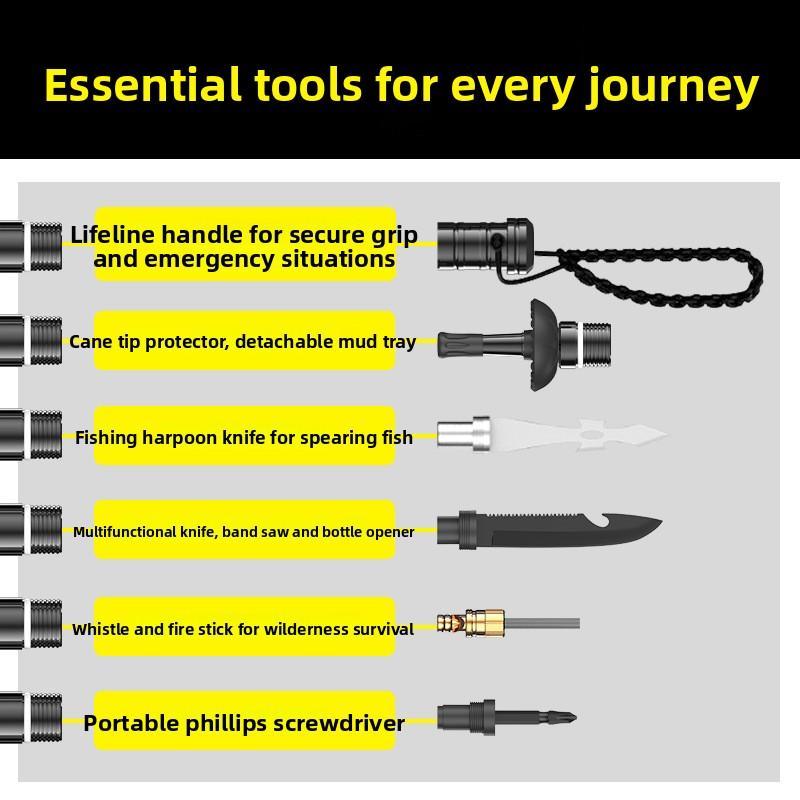 7-in-1 Tactical Trekking Pole - Retractable, Foldable, Multifunctional